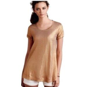 Bordeaux | Women's Gold Short Sleeve Scoop Neck Gold Swing HolidayTop Size S
